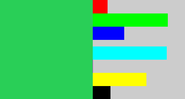 Hex color #29cf57 - algae green
