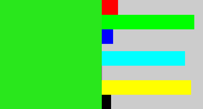 Hex color #29e71c - vivid green