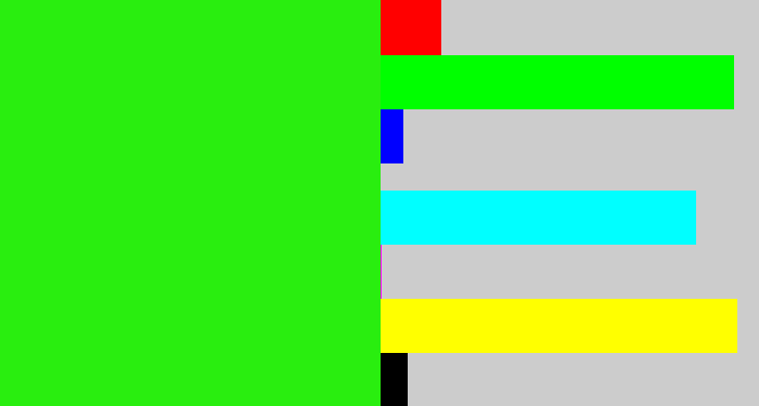 Hex color #29ee0f - vivid green