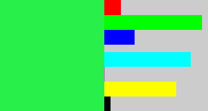 Hex color #29ef4a - bright light green