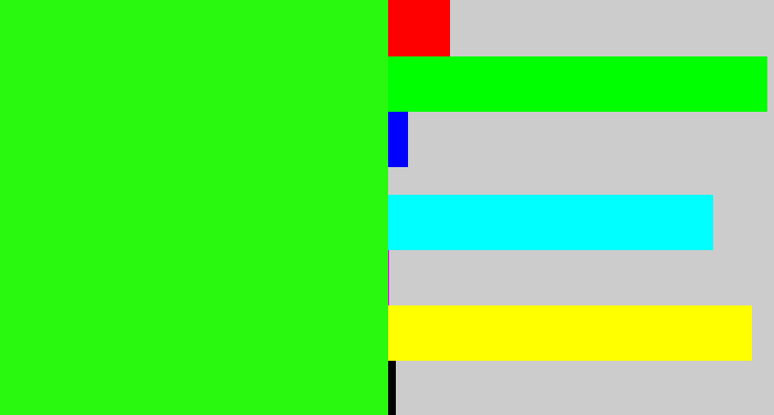 Hex color #29f90e - electric green