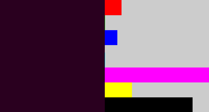 Hex color #2a001f - very dark purple