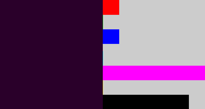 Hex color #2a002a - very dark purple