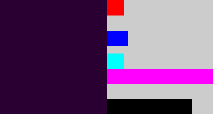 Hex color #2a0032 - very dark purple
