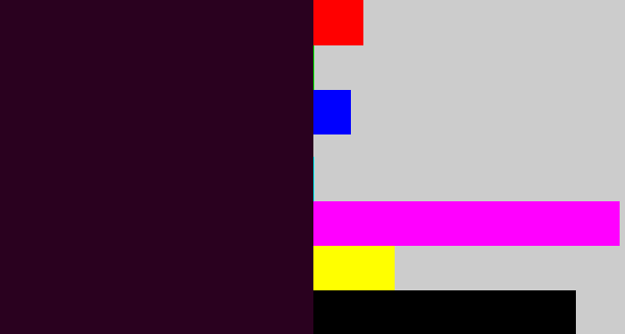 Hex color #2a011f - very dark purple