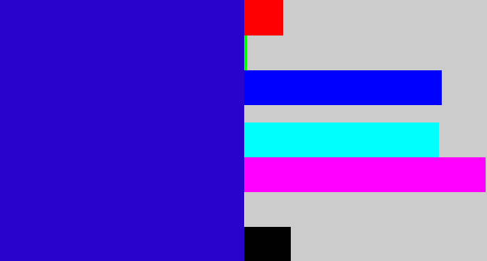 Hex color #2a02ce - ultramarine blue