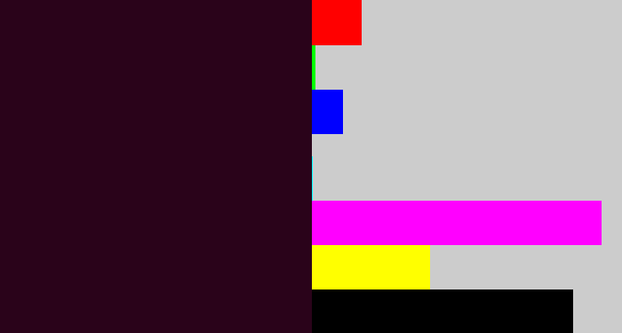 Hex color #2a031a - dark maroon