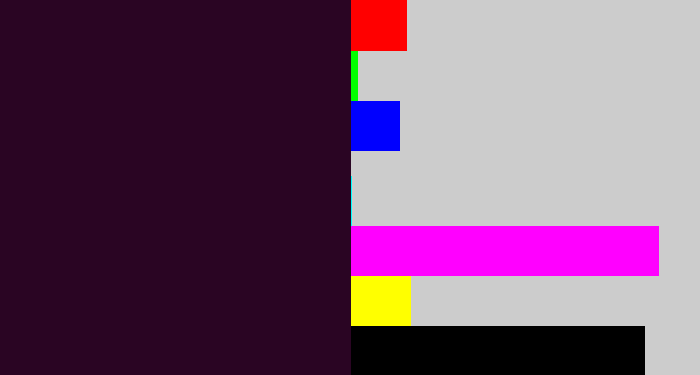 Hex color #2a0523 - very dark purple