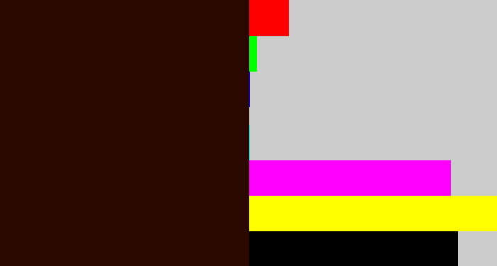 Hex color #2a0800 - very dark brown