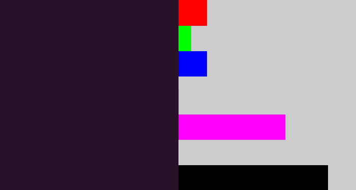 Hex color #2a112a - very dark purple
