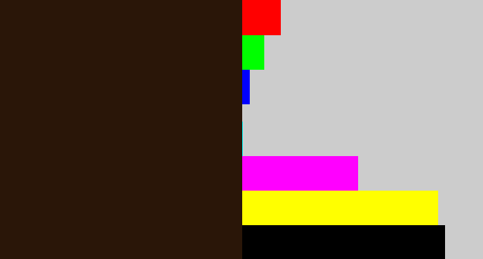 Hex color #2a1608 - dark brown