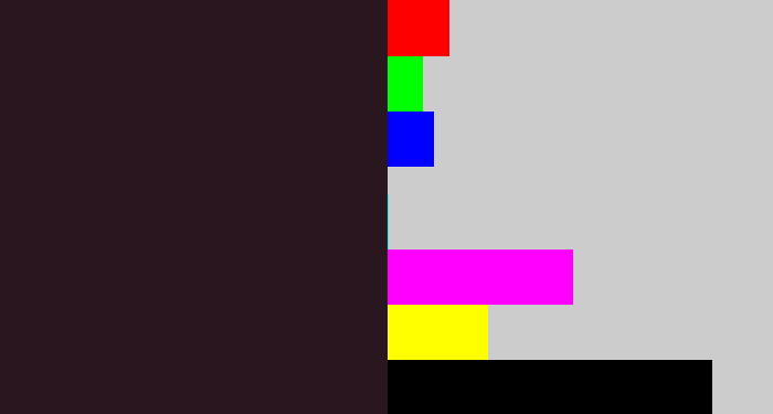 Hex color #2a161f - dark