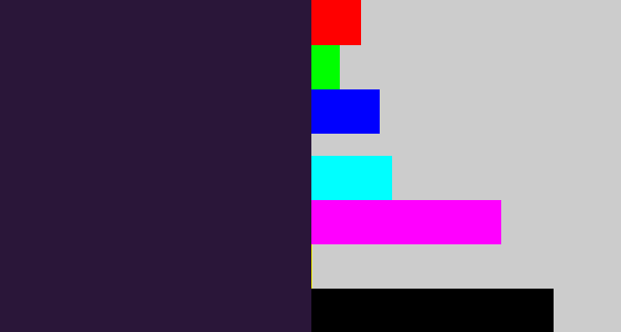 Hex color #2a1639 - dark purple