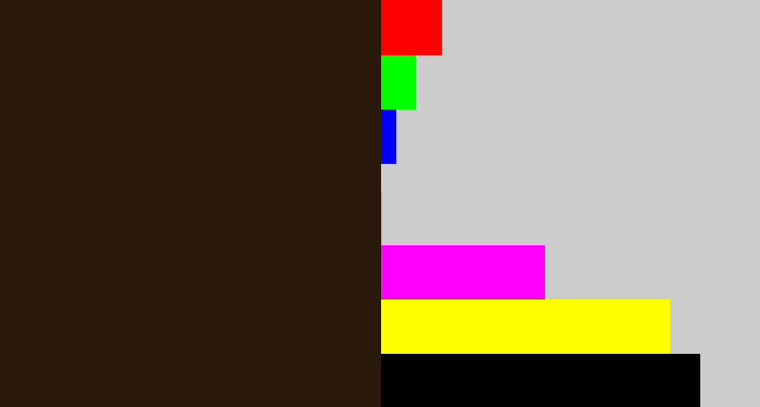 Hex color #2a180a - dark brown
