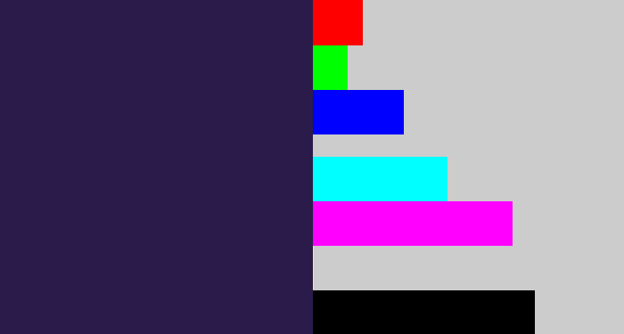 Hex color #2a1b4a - dark indigo