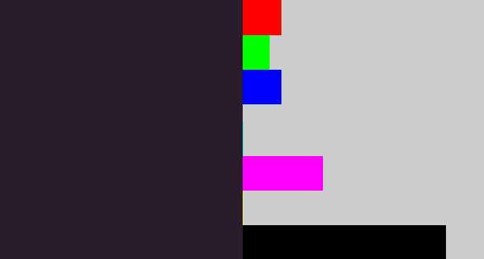 Hex color #2a1c2a - dark