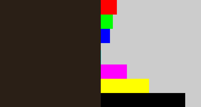 Hex color #2a1f16 - dark brown