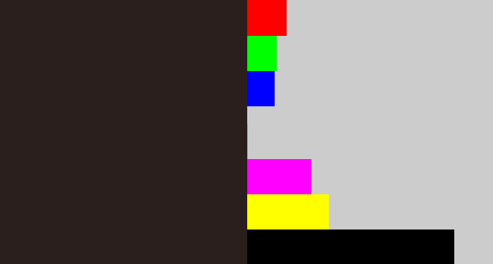 Hex color #2a1f1c - dark