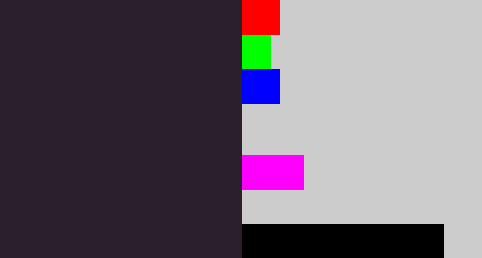 Hex color #2a1f2a - dark
