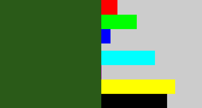 Hex color #2a5a18 - navy green