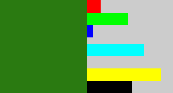 Hex color #2a7a11 - tree green
