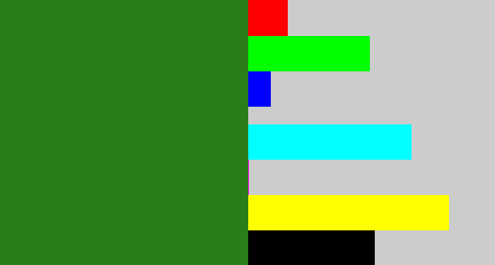 Hex color #2a7d18 - tree green