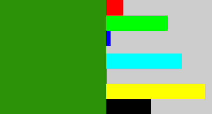 Hex color #2a930a - grass green