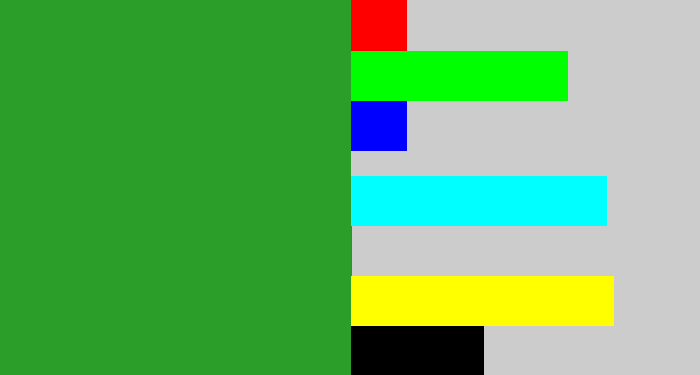 Hex color #2a9e28 - green