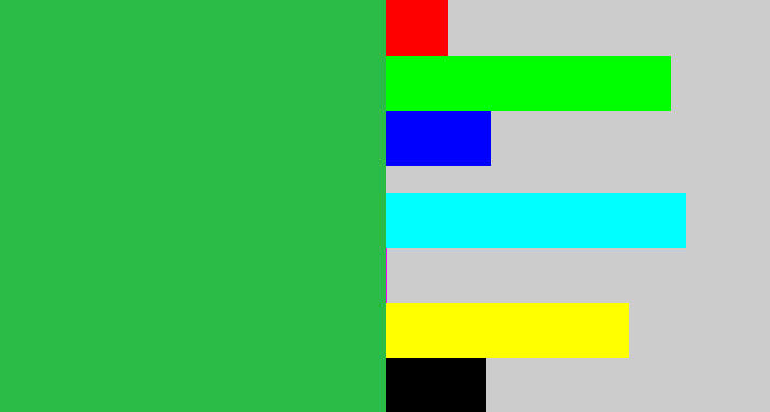 Hex color #2abc46 - medium green