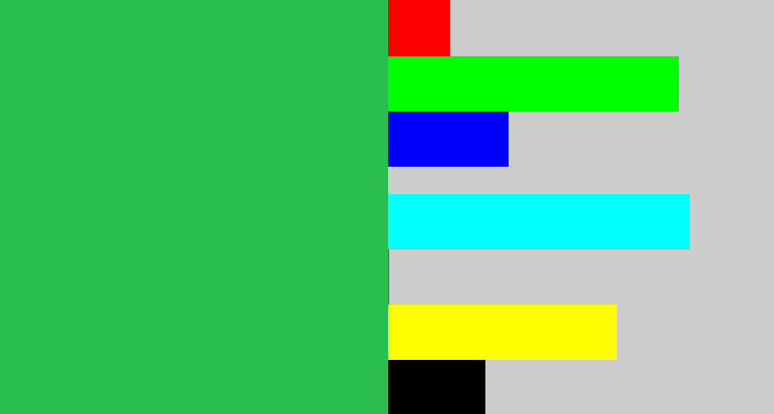 Hex color #2abe4e - medium green