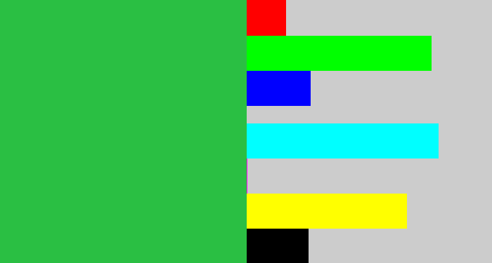 Hex color #2abf43 - medium green