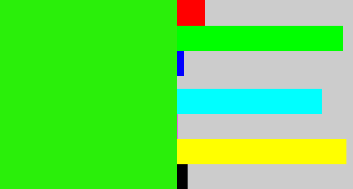 Hex color #2aef0a - vivid green