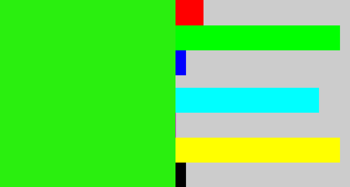 Hex color #2aef0f - vivid green