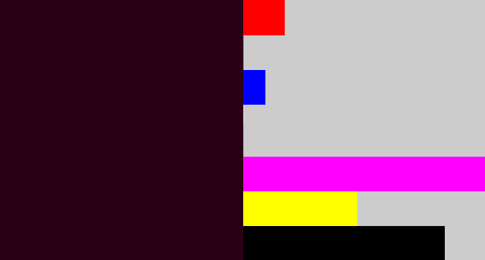 Hex color #2b0017 - dark maroon
