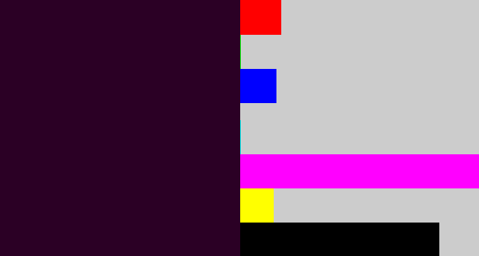 Hex color #2b0025 - very dark purple