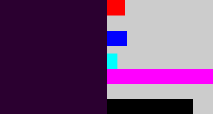 Hex color #2b0030 - very dark purple