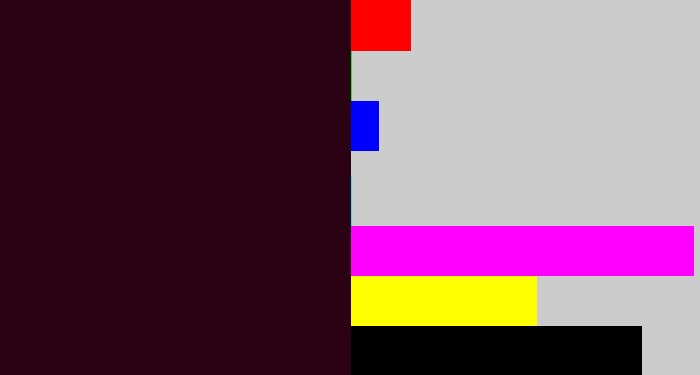 Hex color #2b0114 - dark maroon
