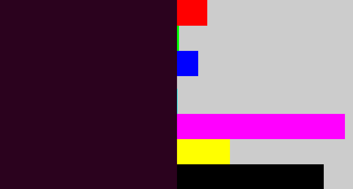 Hex color #2b021e - very dark purple
