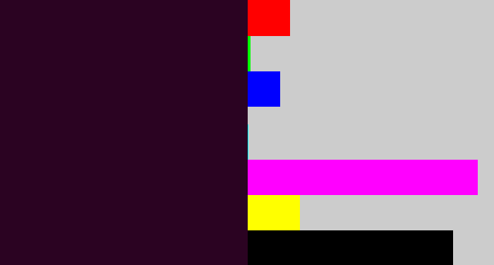 Hex color #2b0322 - very dark purple