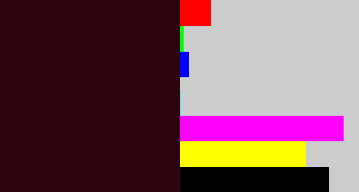 Hex color #2b040d - dark maroon
