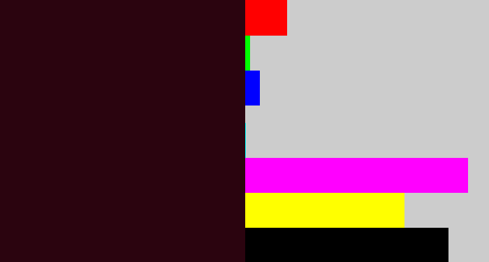 Hex color #2b040f - dark maroon