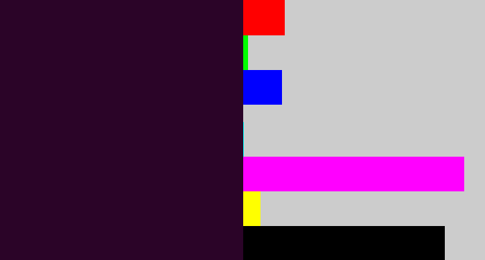 Hex color #2b0428 - very dark purple