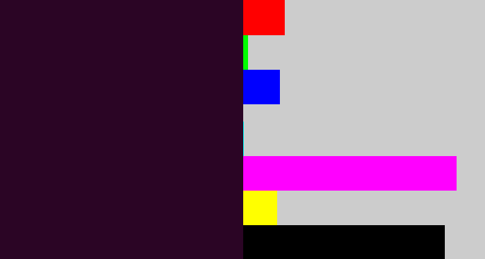 Hex color #2b0525 - very dark purple