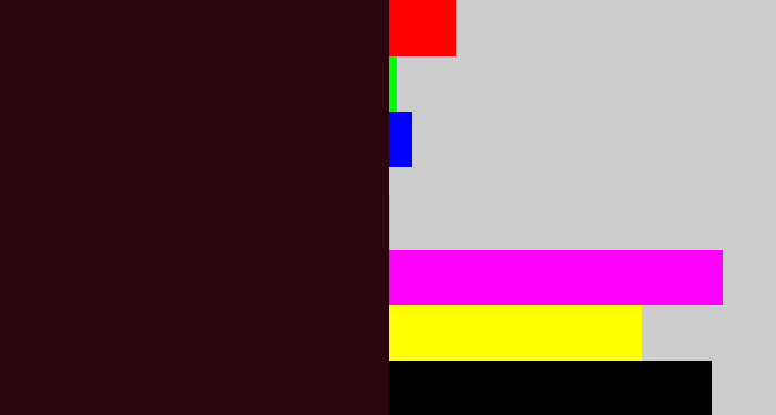 Hex color #2b060f - dark maroon