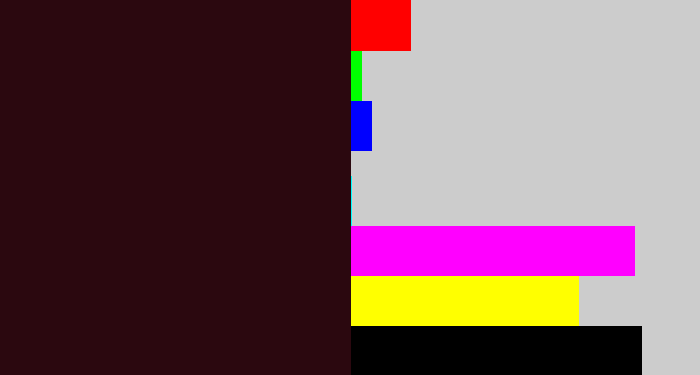Hex color #2b080f - dark maroon