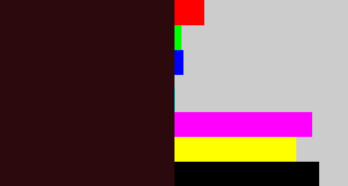 Hex color #2b090d - dark maroon