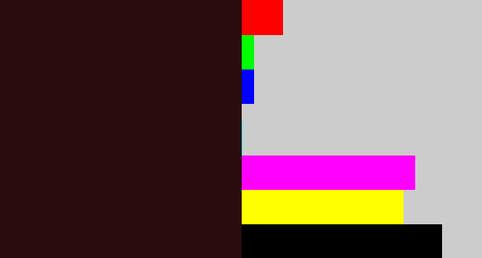 Hex color #2b0c0e - dark maroon
