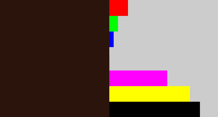 Hex color #2b140b - dark brown