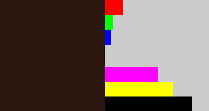 Hex color #2b150f - dark brown