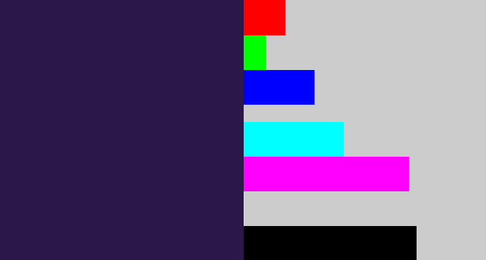 Hex color #2b1749 - dark indigo